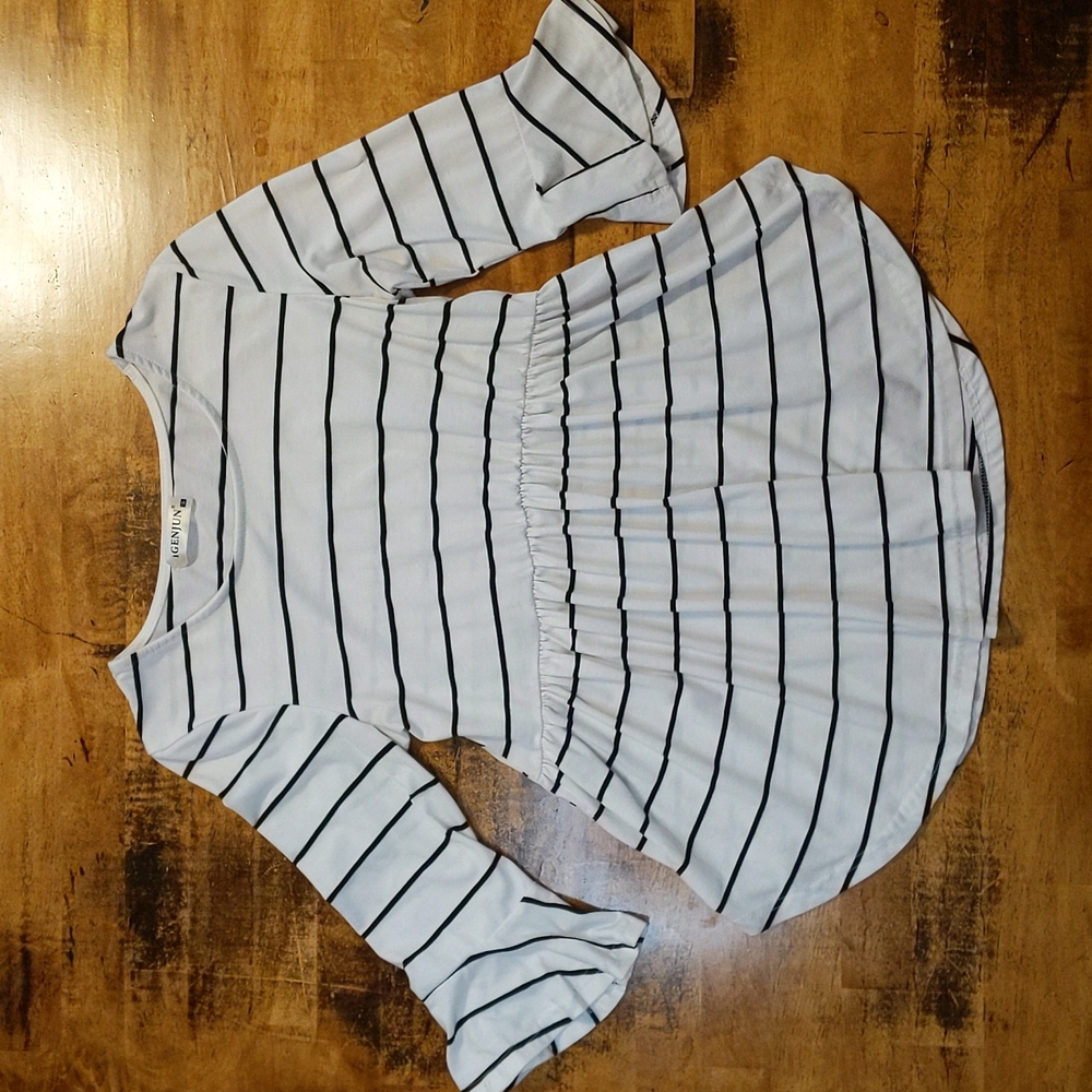 SOLD White/Black Baby Doll top size S